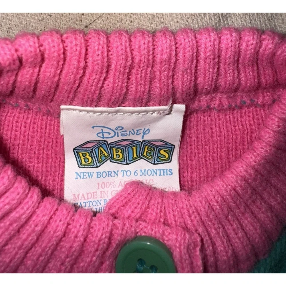 1984 Vtg Disney Babies Minnie Mouse Knit ColorBlock Cardigan Pants Hat Set‎ 0-6M